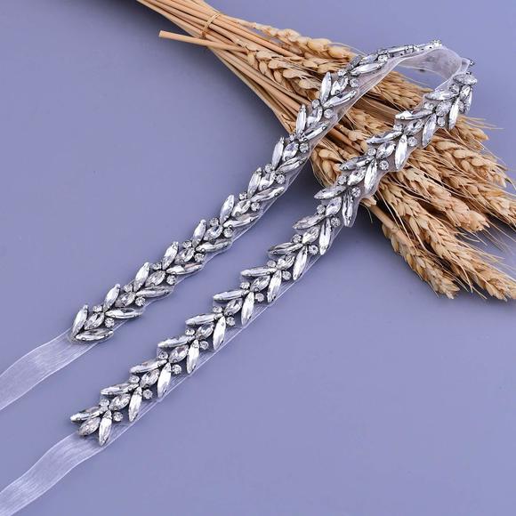 Rhinestone Wedding Belt Thin Silver Bridesmaid Dress Belt Wedding Sash Bridal💓 - Picture 3 of 6